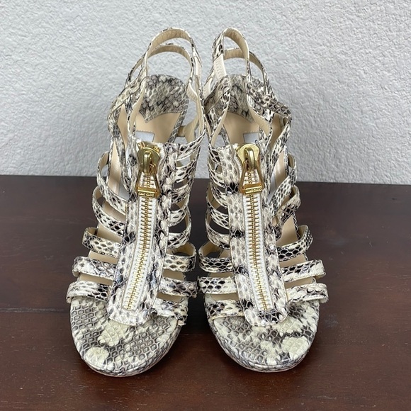 Jimmy Choo Glenys Gray Snake Python Cage Strappy Heels Stiletto Sz 38.5 - Picture 2 of 12